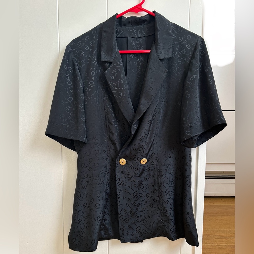 Vintage Black Sateen Blouse Academia Preppy Office Siren